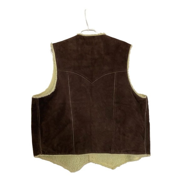 Mejia Mens Sz 48 Sherpa Lined Leather Snap Close Slash Pocket Western Brown Vest - Picture 2 of 8